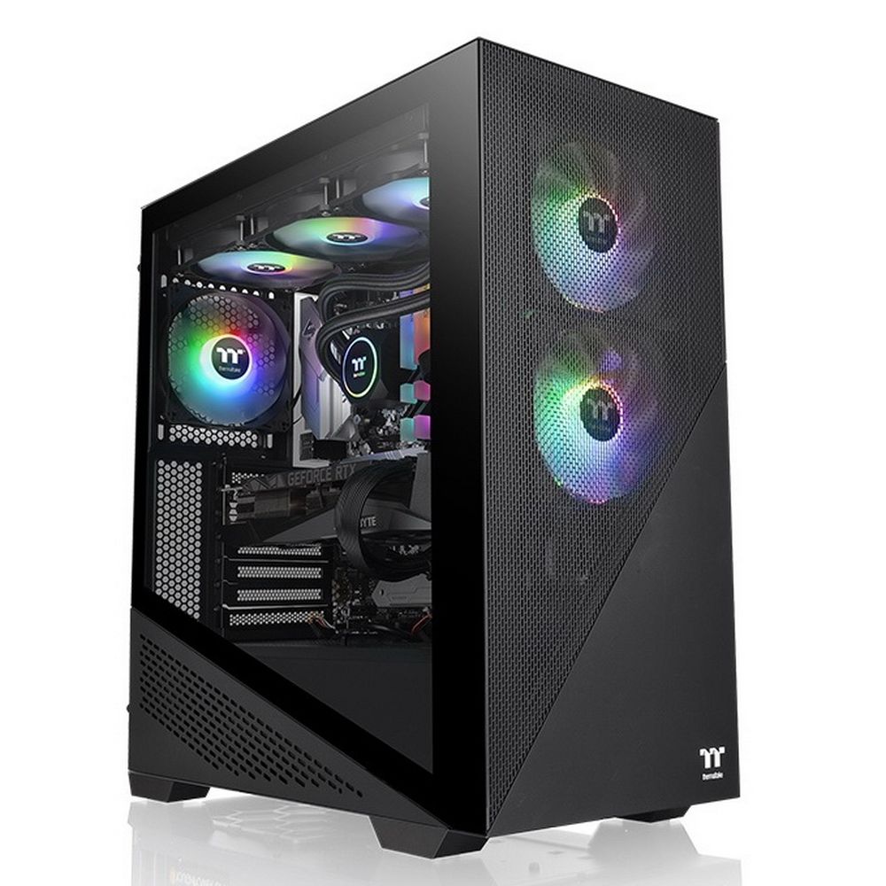 Thermaltake Divider 370 TG ARGB вид спереди с ARGB-подсветкой и прозрачной боковой панелью