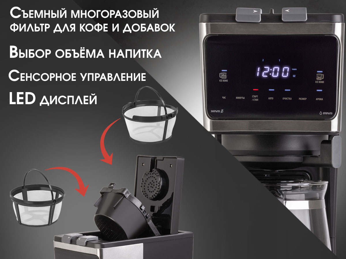 Endever Costa-1046 комплектация — кофейник фильтр корзина для добавок мерная ложка