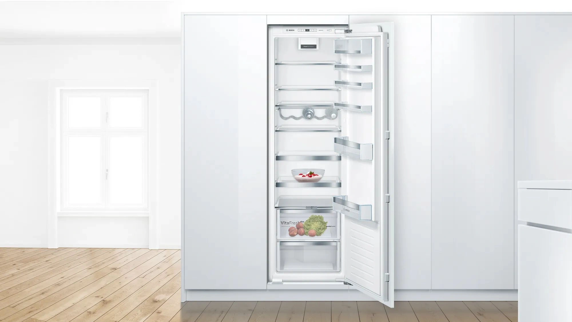 Bosch KIR81AFE0 встраиваемый холодильник открытая дверь внутренняя организация VitaFresh