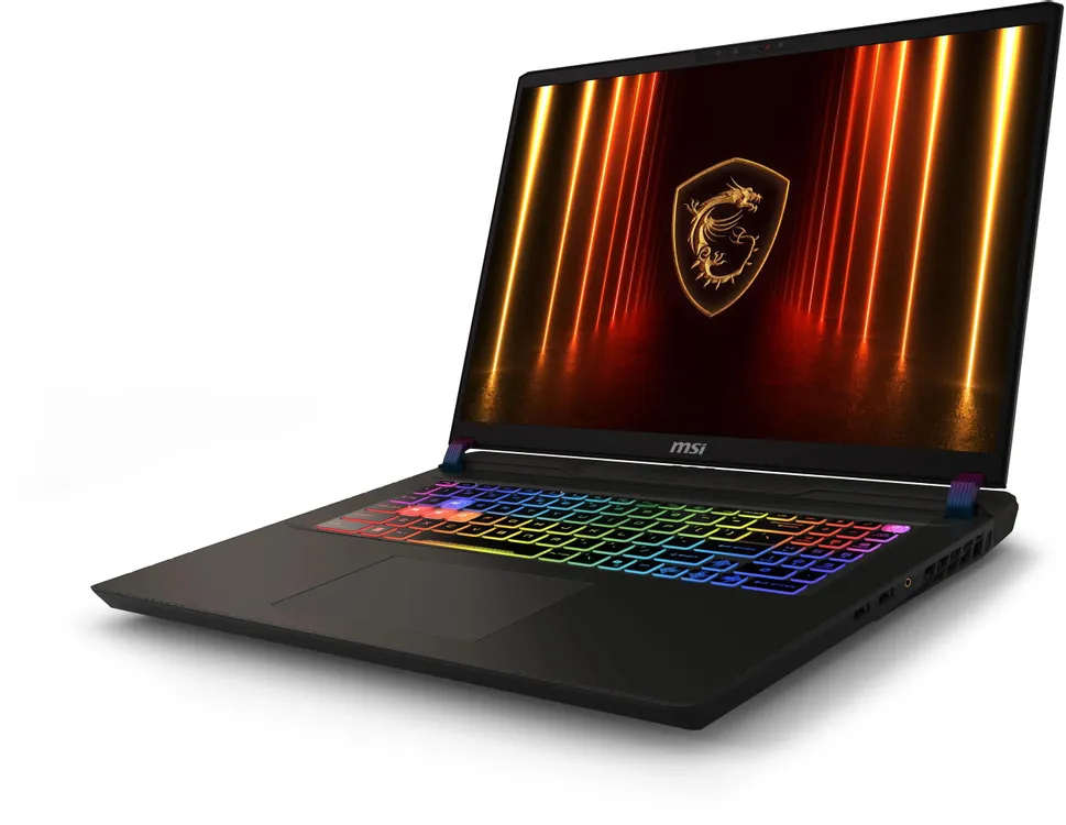 MSI Vector 17 HX AI A2XWJG-099XRU вид спереди RGB-подсветка клавиатуры порты тачпад