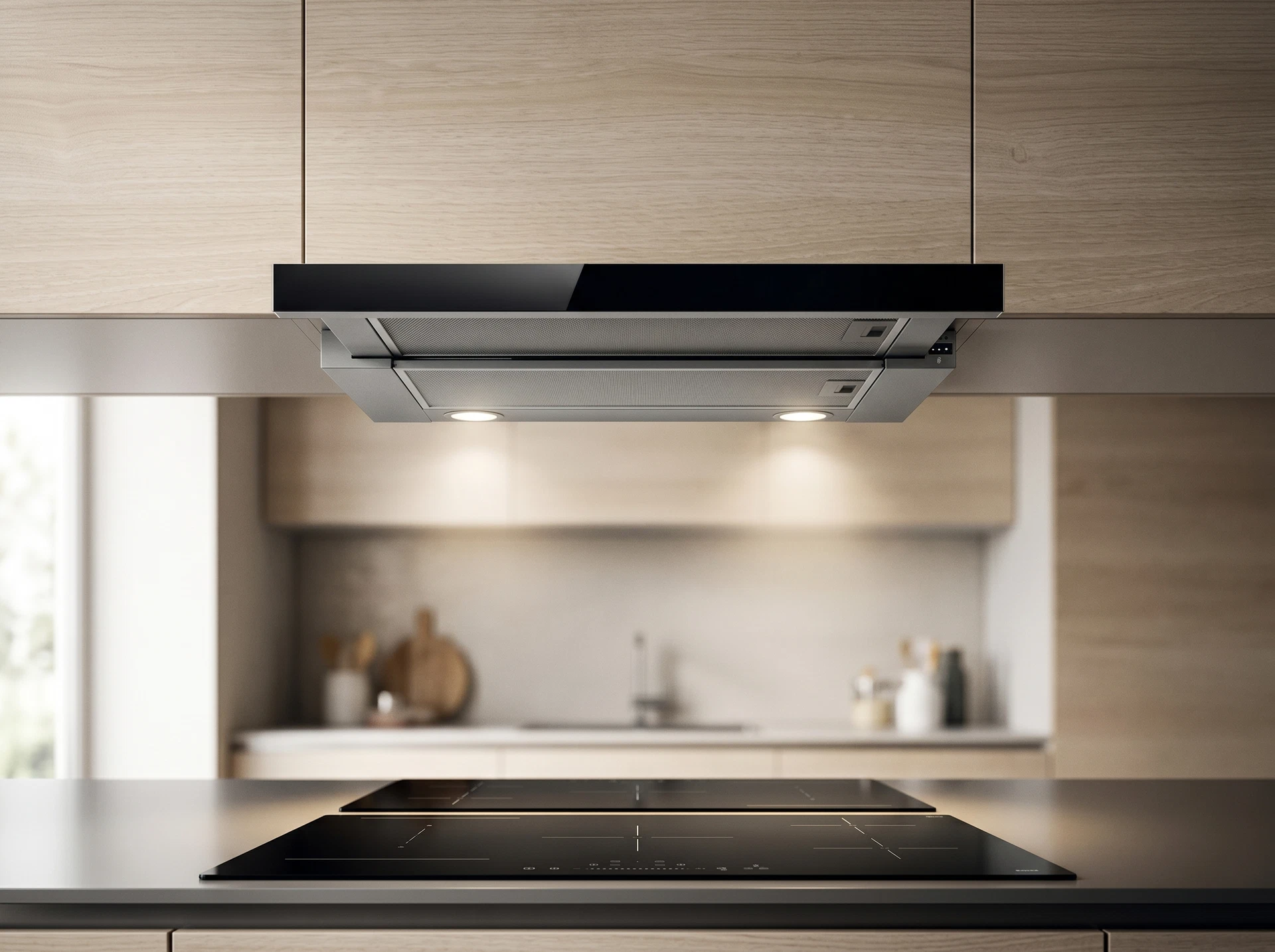 Elica Elite 14 Lux GRVT/A/60 встроена в кухонный шкаф, вид в интерьере современной кухни