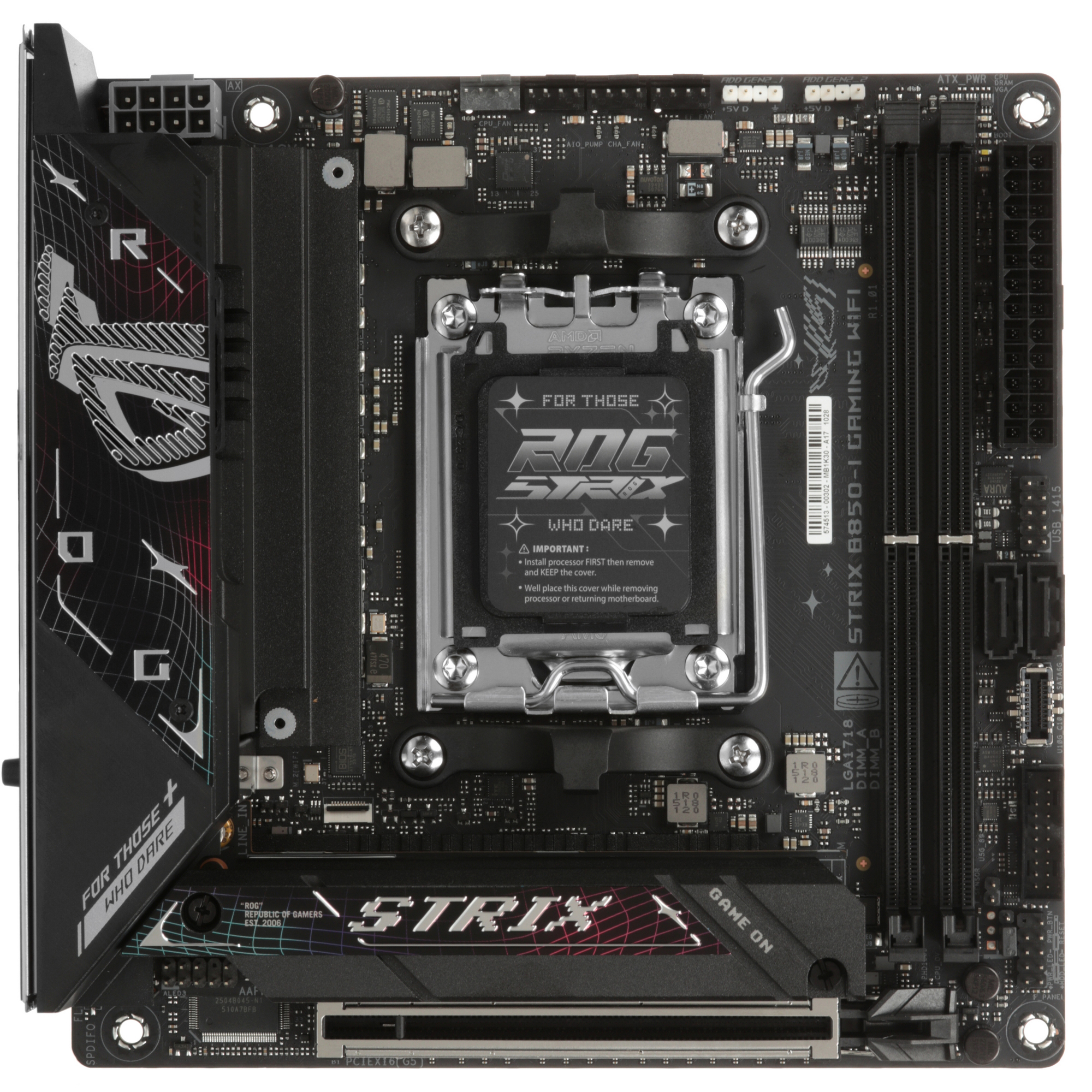 ASUS ROG Strix B850-I Gaming WiFi материнская плата mATX AM5 вид сверху