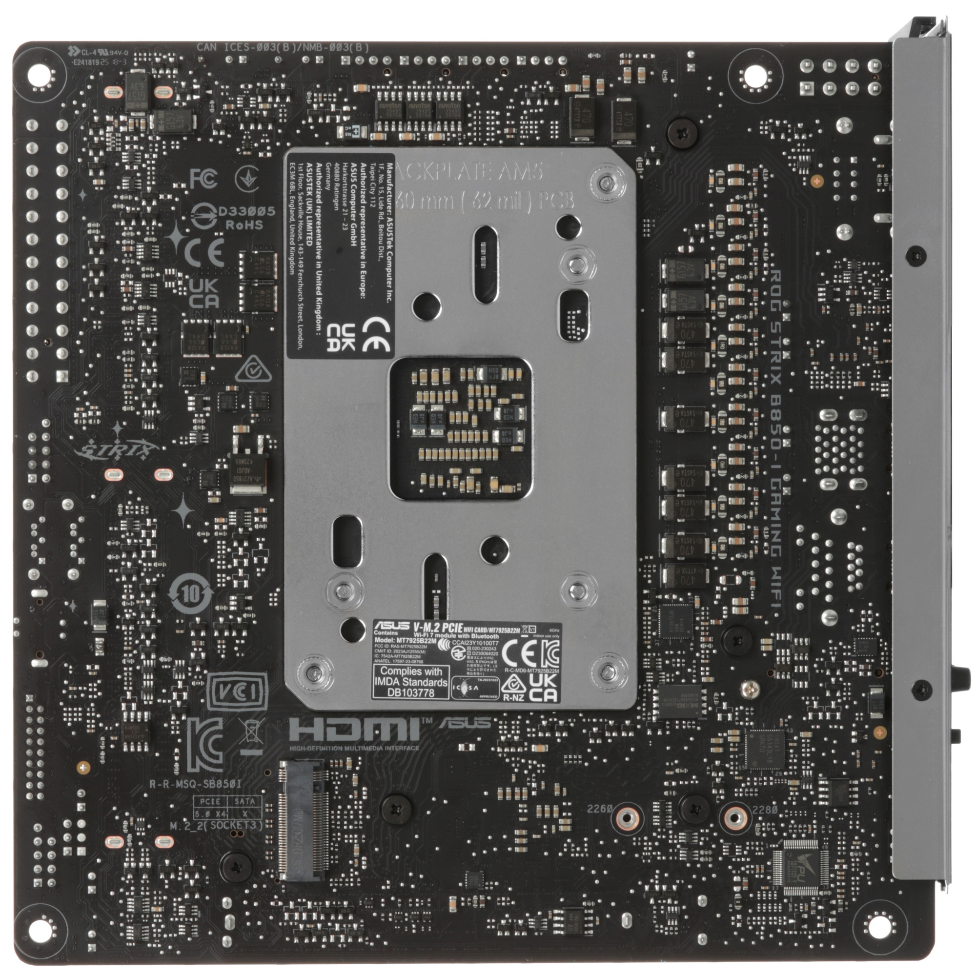 ASUS ROG Strix B850-I Gaming WiFi задняя панель портов и разъёмов