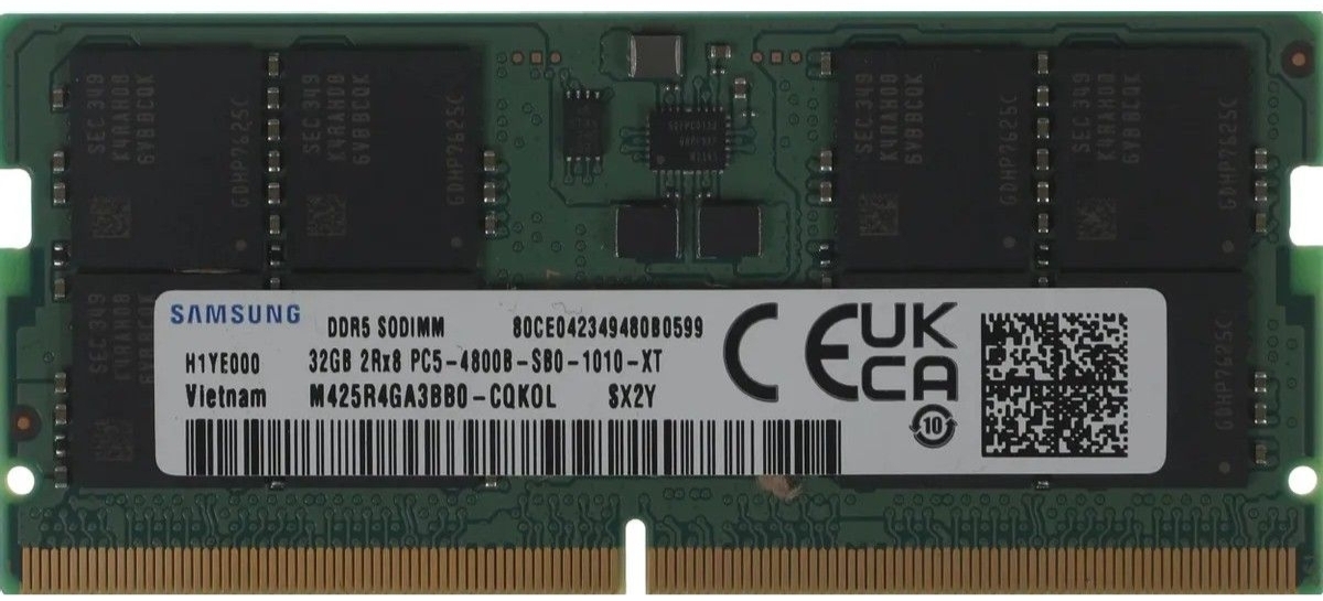 Samsung M425R4GA3BB0-CQK DDR5 SODIMM 32GB этикетка с характеристиками и штрих-кодом