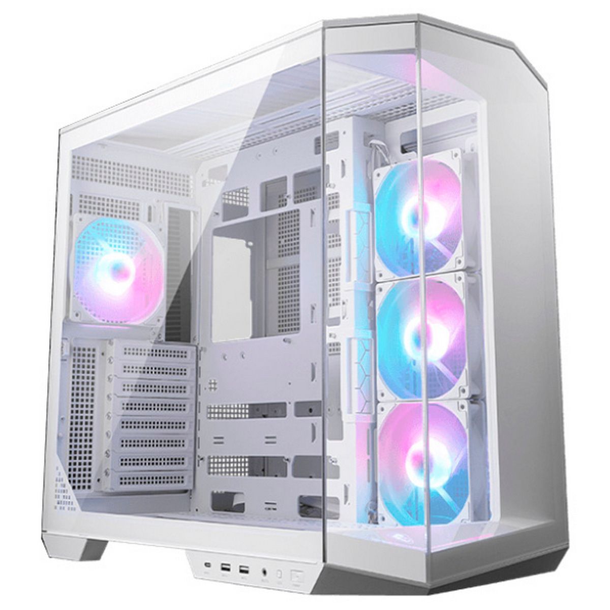 MSI MAG PANO 100R PZ белый корпус три четверти вид закалённое стекло ARGB вентиляторы
