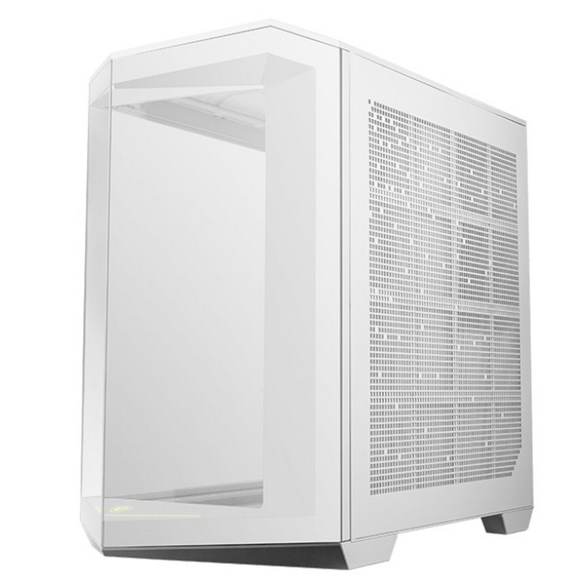 MSI MAG PANO 100R PZ боковой профиль закалённое стекло перфорированная панель белый корпус