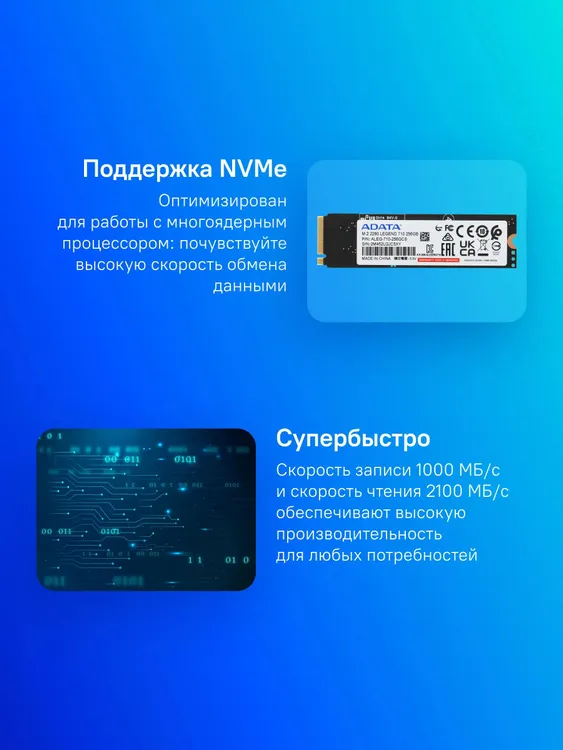 ADATA Legend 710 характеристики скорость чтения 2100 МБ/с запись 1000 МБ/с NVMe