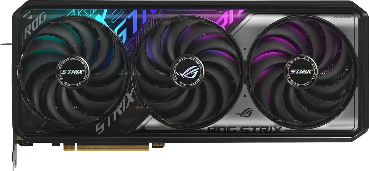 ASUS ROG GeForce RTX 5070 Ti вид спереди три вентилятора RGB подсветка
