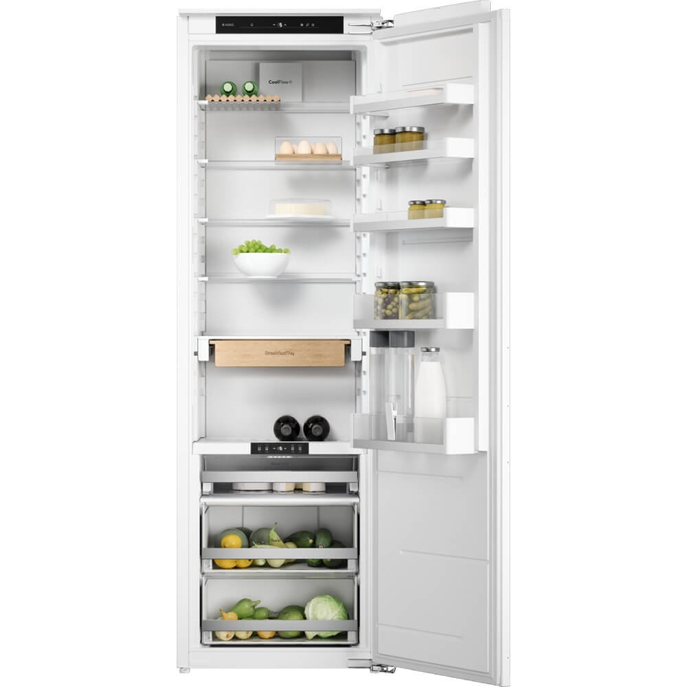 Asko R31842I встраиваемый холодильник открытая дверь продукты на полках