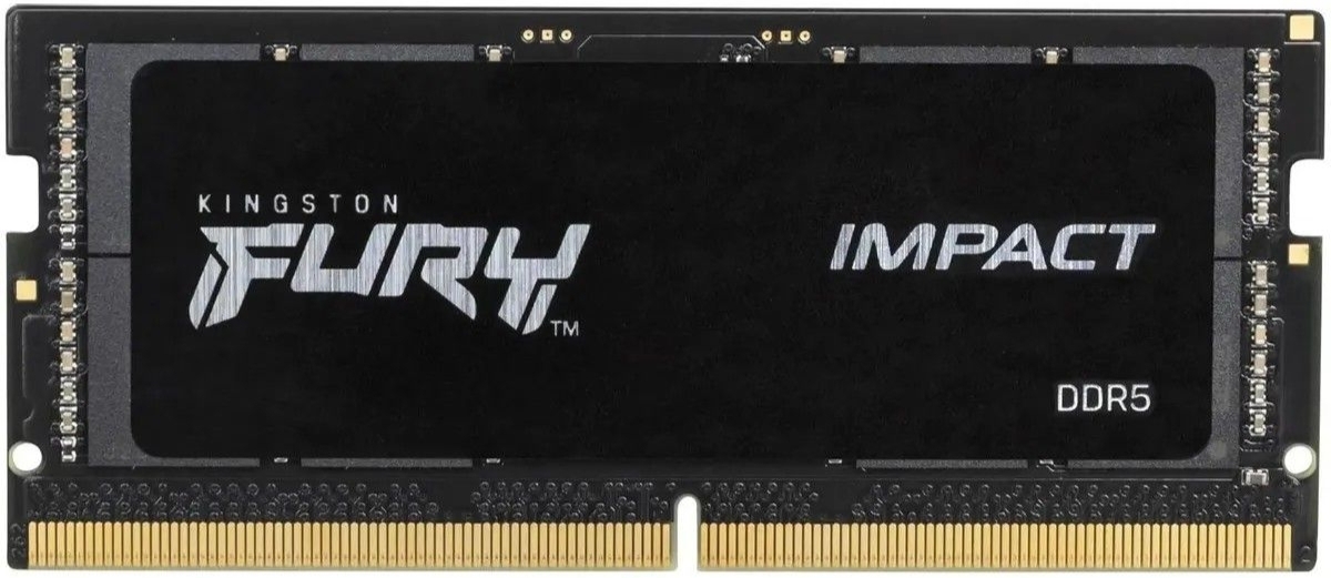 Kingston Fury Impact KF556S40IB-16 DDR5 SODIMM 16 ГБ 5600 МГц — модуль крупным планом, контакты и логотип