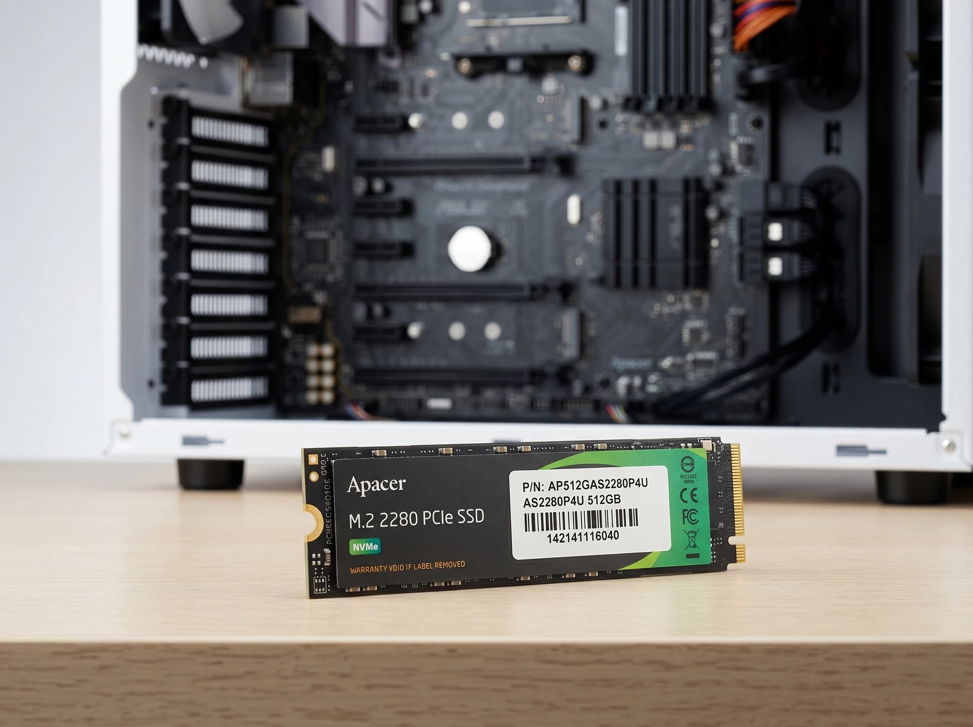 Apacer AS2280P4U-1 512 ГБ NVMe SSD — накопитель установлен в системе, компактный форм-фактор M.2 2280