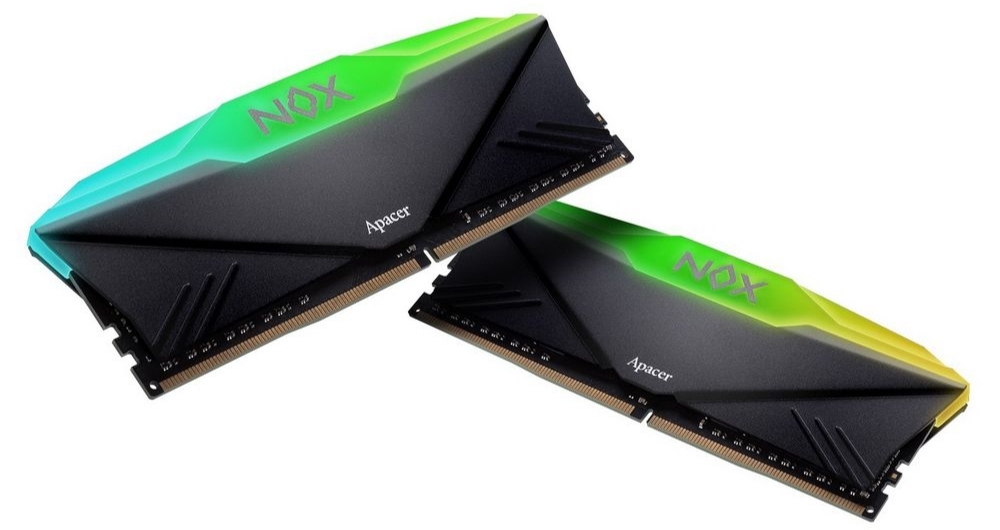 Apacer Nox AH4U32G36C25YNBAA-2 два модуля DDR4 с RGB подсветкой угловой вид