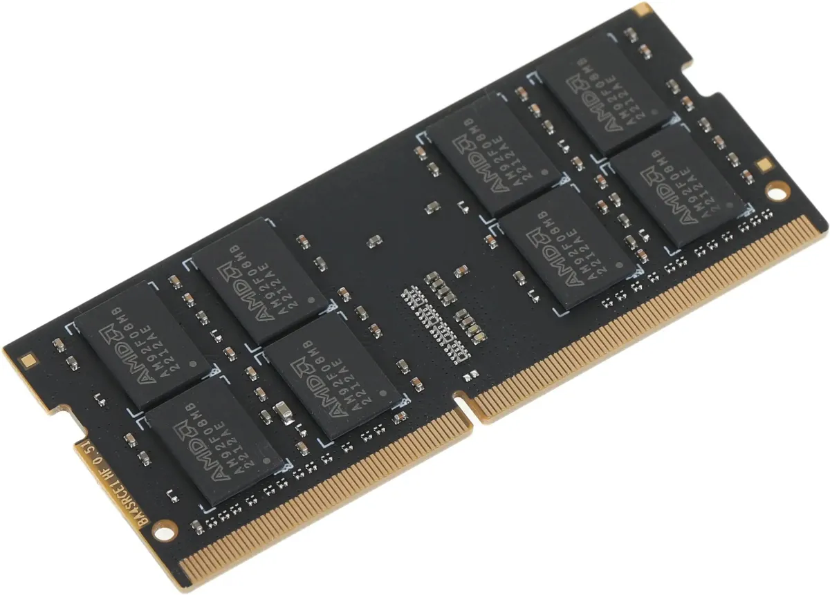 AMD Radeon R7 Performance R7416G2606S2S-U SODIMM DDR4 — золотистые контакты и маркировка модуля