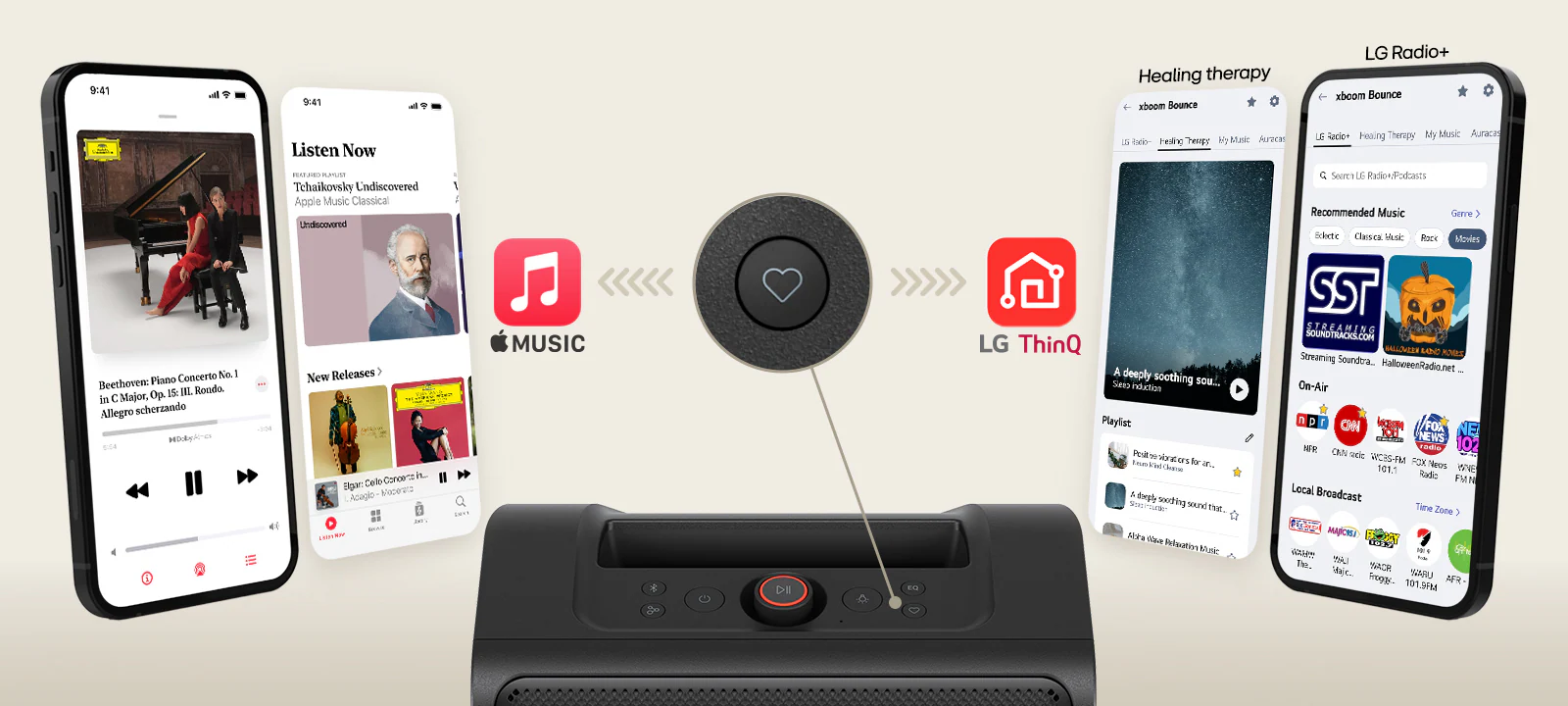LG Xboom Stage 301 приложение Apple Music и LG ThinQ на смартфонах