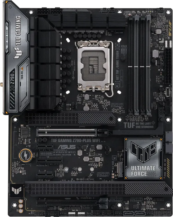ASUS TUF Gaming Z790-Plus WiFi вид сверху — слоты M.2 и зона VRM