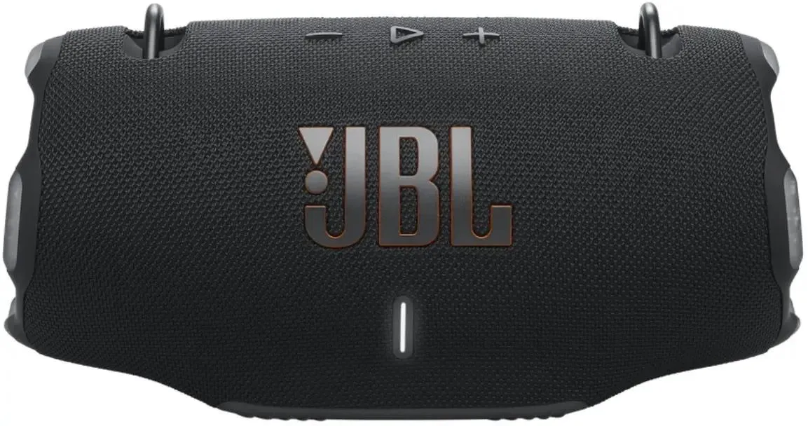 JBL Xtreme 4 Black вид спереди — текстурированный корпус, сенсорные кнопки управления и индикатор состояния