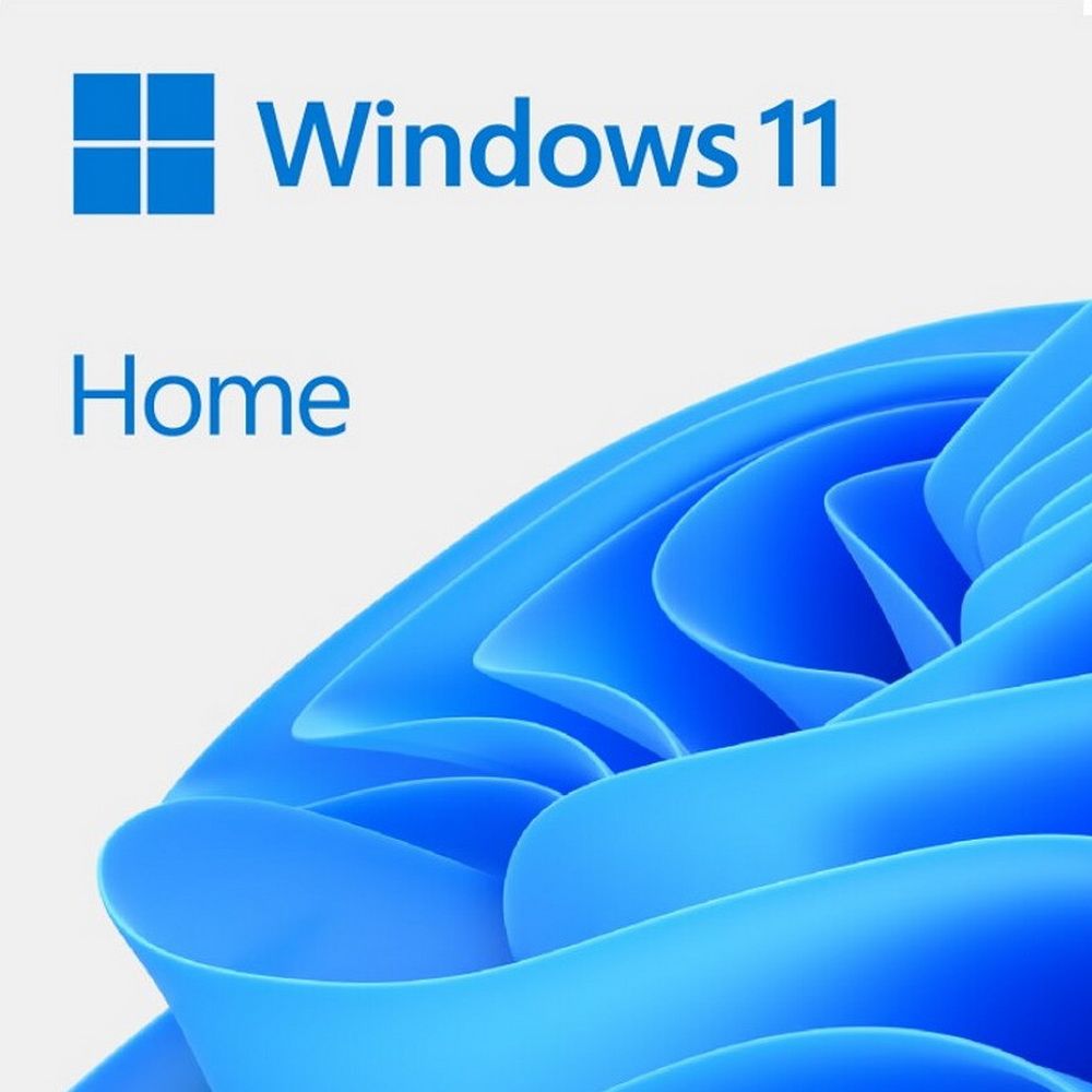 Microsoft Windows 11 Home логотип и интерфейс, синий фон с фирменным дизайном