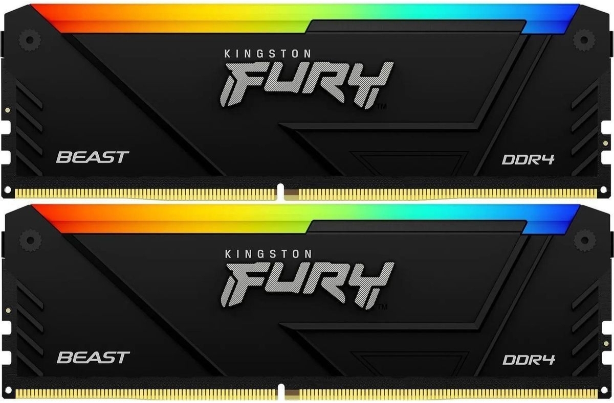 Kingston Fury Beast DDR5 KF432C16BB12AK2/32WP два модуля с RGB подсветкой фронтальный вид