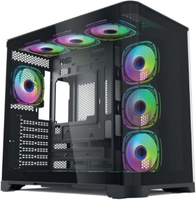 Forza FZ-G42B вид спереди под углом закалённое стекло и RGB-вентиляторы