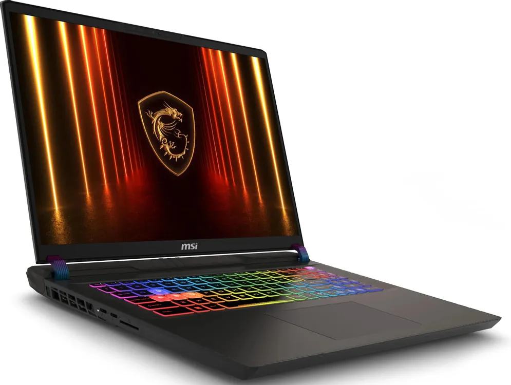 MSI Vector 17 HX AI A2XWIG игровой ноутбук с RGB-подсветкой клавиатуры и логотипом дракона на экране