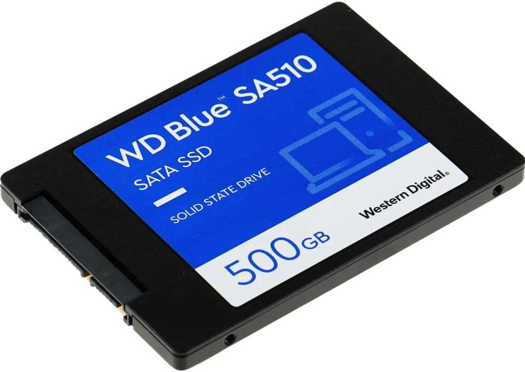 Western Digital WD Blue SA510 WDS500G3B0A разъёмы SATA вид сбоку тонкий форм-фактор 2.5 дюйма