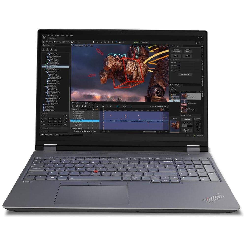 Lenovo ThinkPad P16 G2 открытый ноутбук с Adobe Premiere Pro на экране &mdash; вид спереди