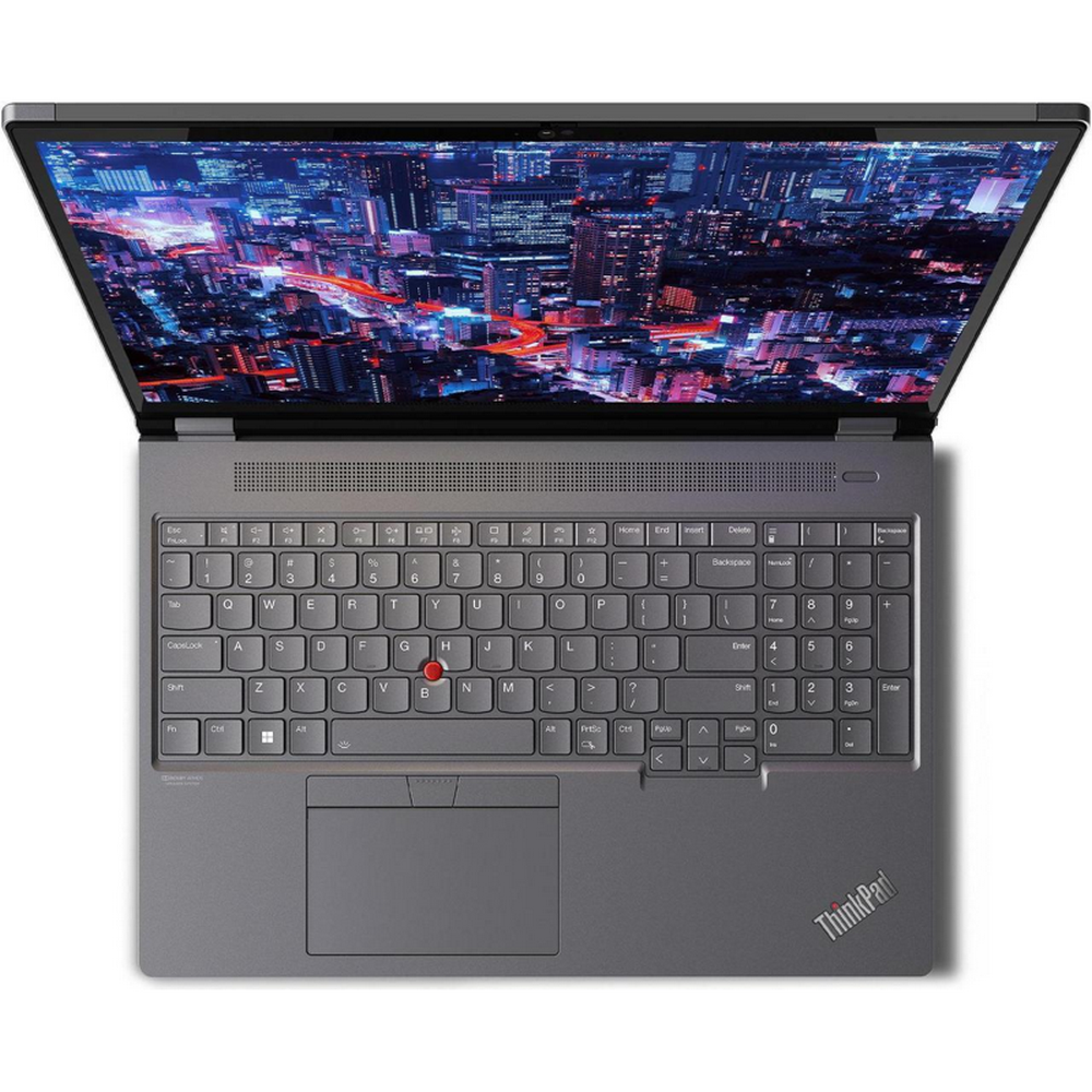 Lenovo ThinkPad P16 G2 вид сверху &mdash; клавиатура с красным TrackPoint и корпус из алюминия