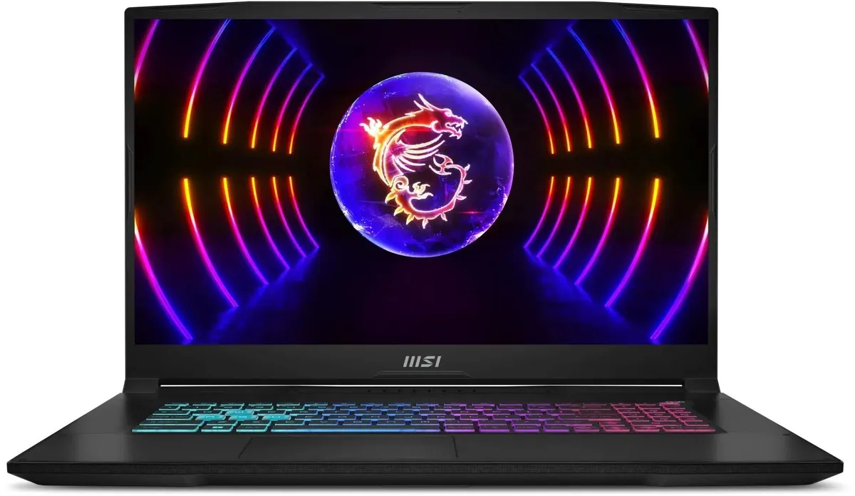 MSI Katana 17 B2RVEK игровой ноутбук вид спереди RGB-подсветка клавиатуры логотип дракона