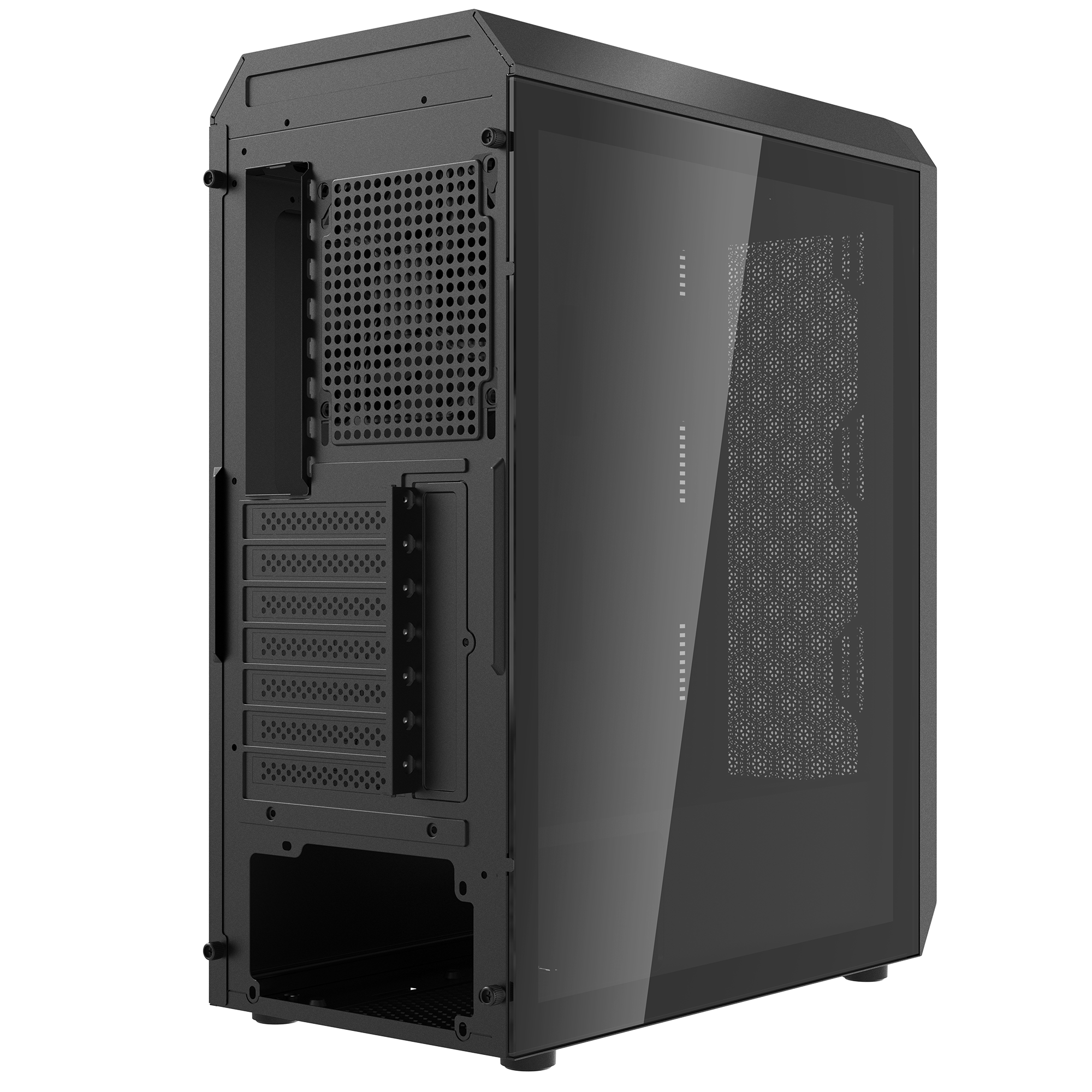 ADATA XPG VALOR AIR PLUS боковой профиль с открытой левой панелью и внутренней структурой корпуса