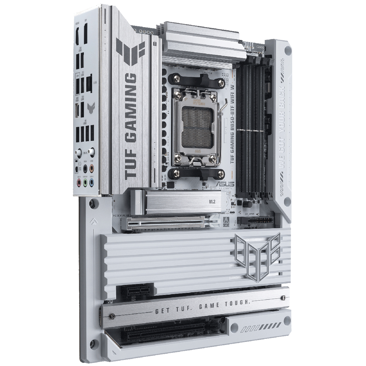 ASUS TUF Gaming B850-BTF WiFi W разъёмы M.2 и слоты расширения PCIe на плате AM5
