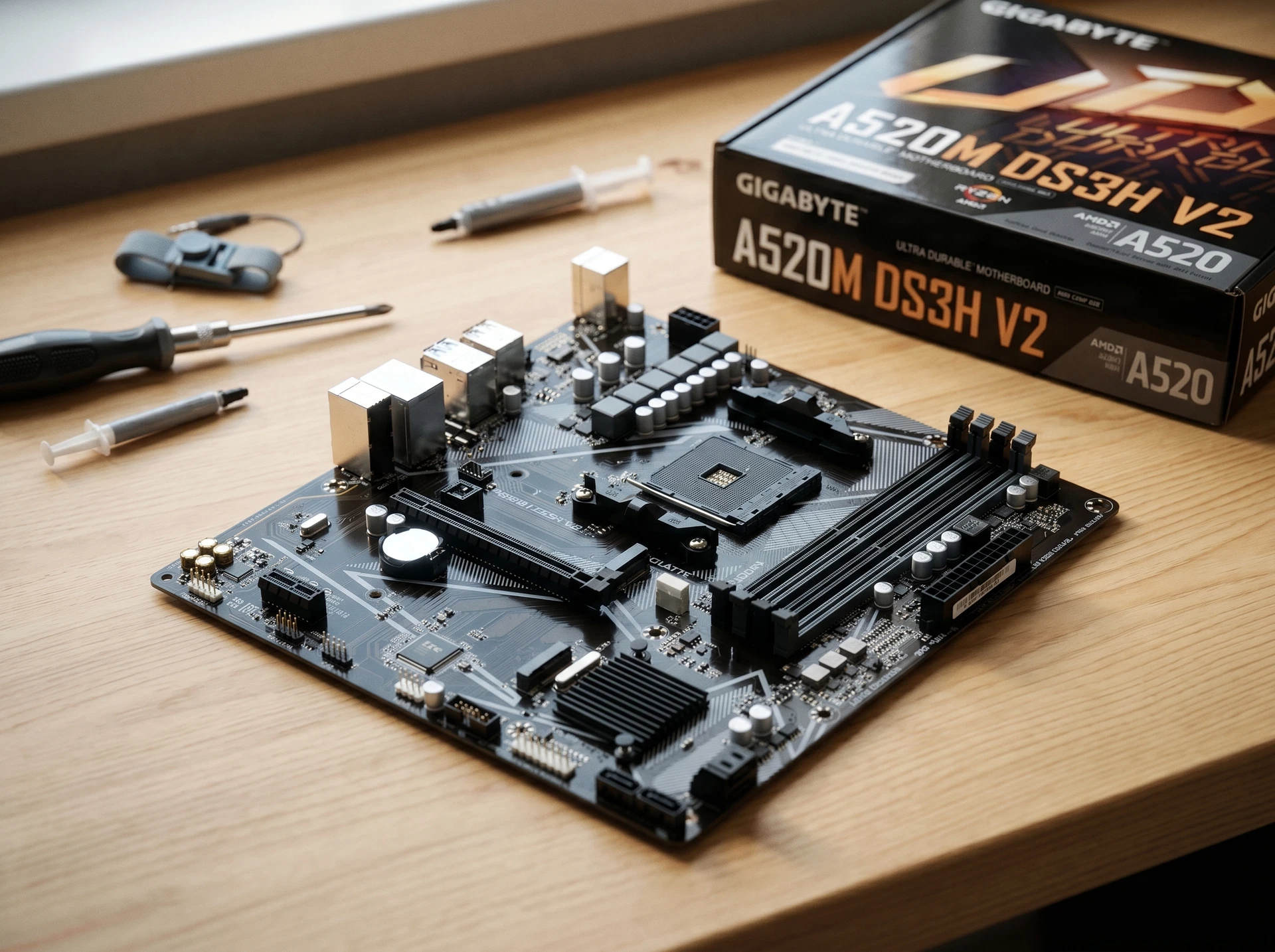 Материнская плата Gigabyte A520M DS3H V2, Socket AM4, AMD A520, mATX, RTL - фото в интерьере