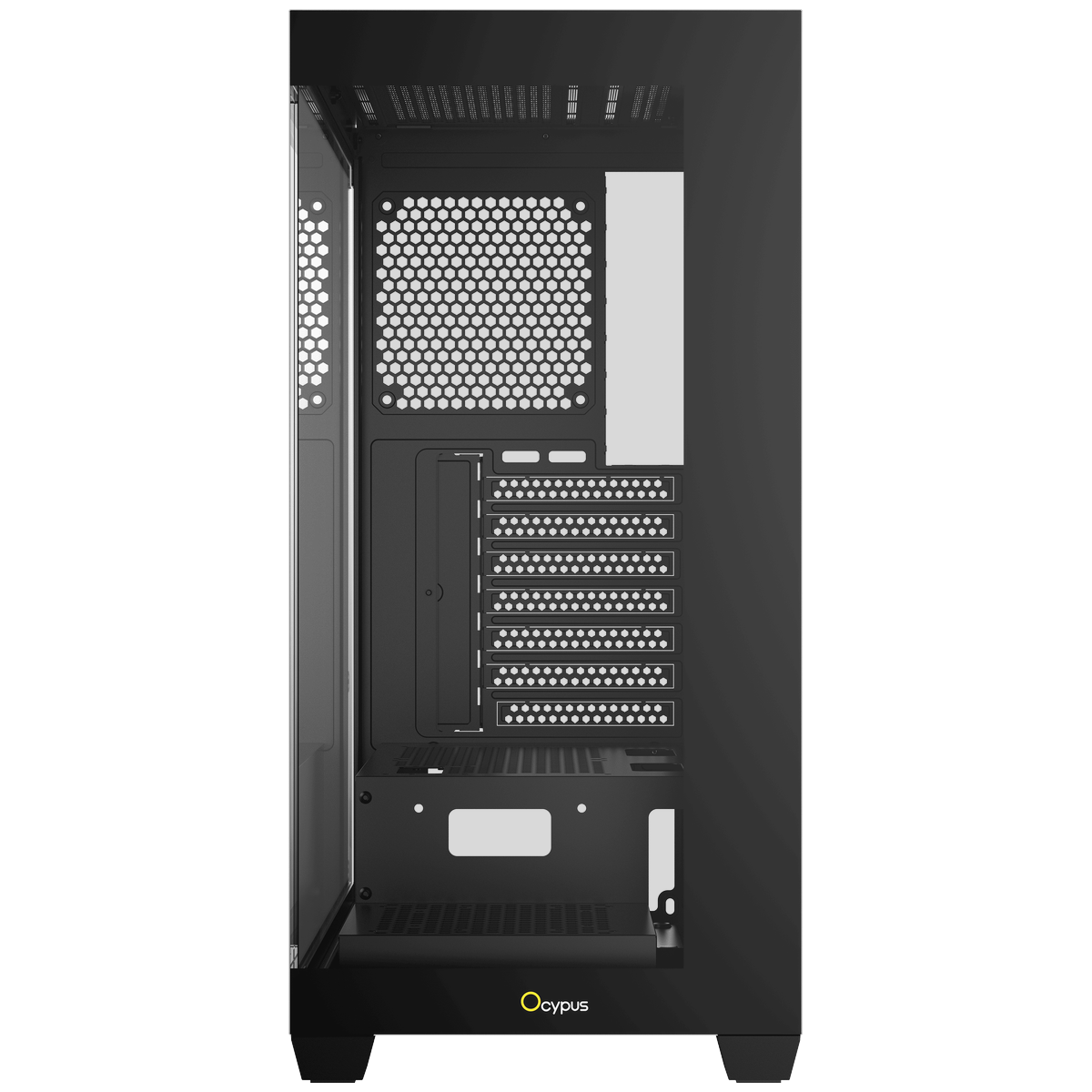 Ocypus Gamma C72 внутреннее пространство — слоты PCIe, вентиляционная сетка, организация кабелей