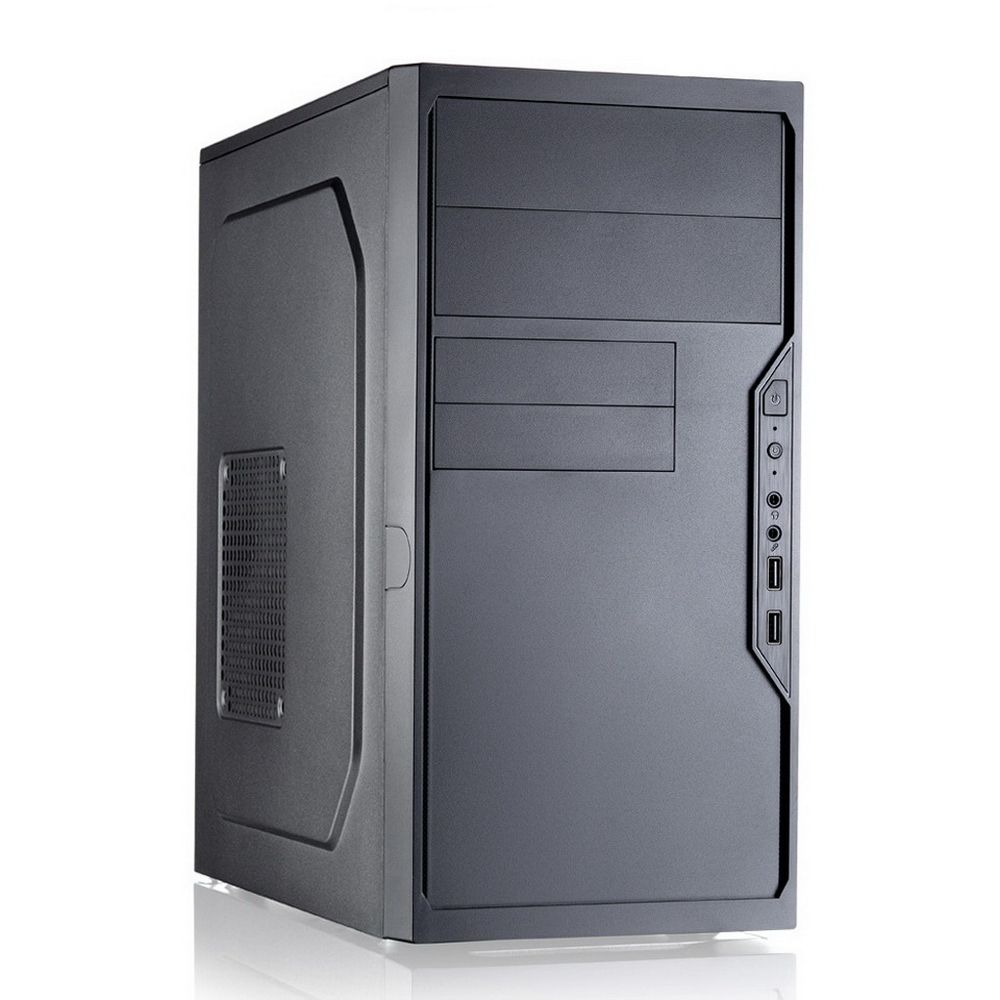FoxLine FL-733-FZ450R вид спереди черный корпус Mini-Tower с вентиляционными отверстиями