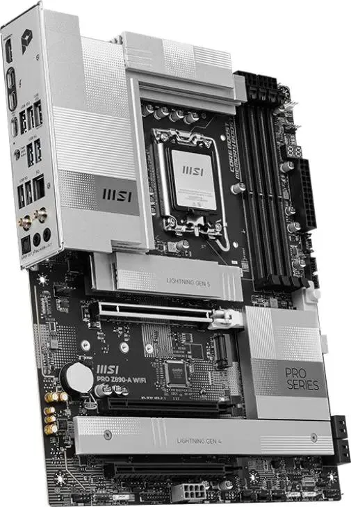 MSI PRO Z890-A WIFI материнская плата вид сверху — сокет LGA 1851, радиаторы VRM и слоты M.2