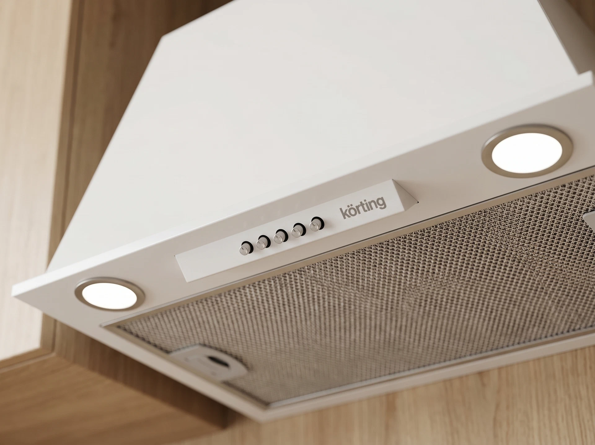 Korting KHI 6530 W встраиваемая вытяжка белый в кухонном интерьере скрытый монтаж