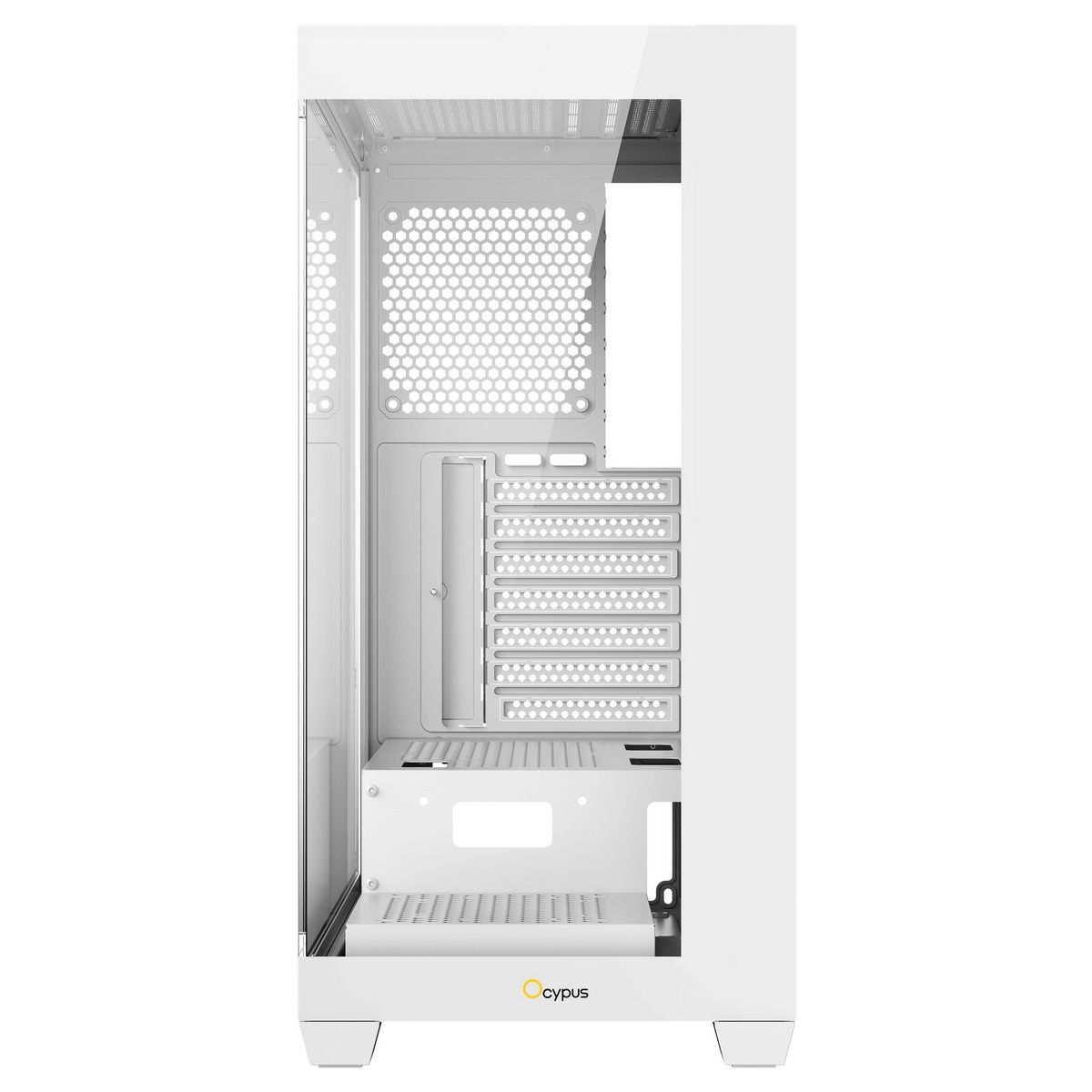 Ocypus Gamma C72 WH вид спереди с открытой дверцей внутренний объём и отсеки корпуса