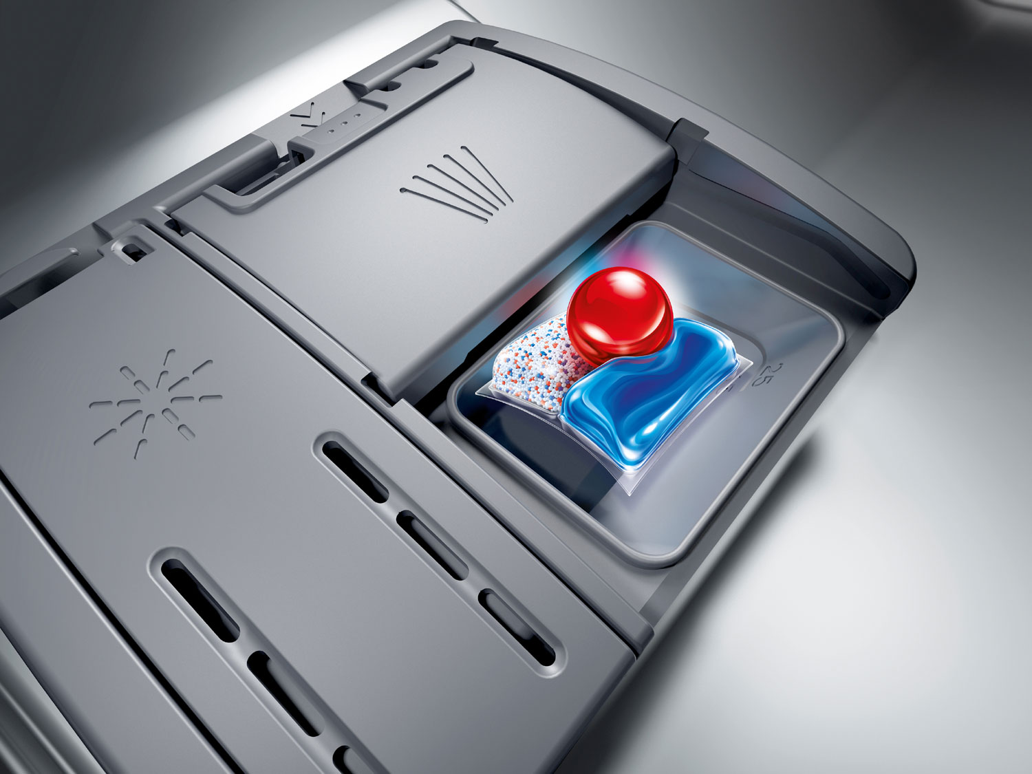Bosch SPS2IKW10E вид сверху отсеки для моющих средств и соли