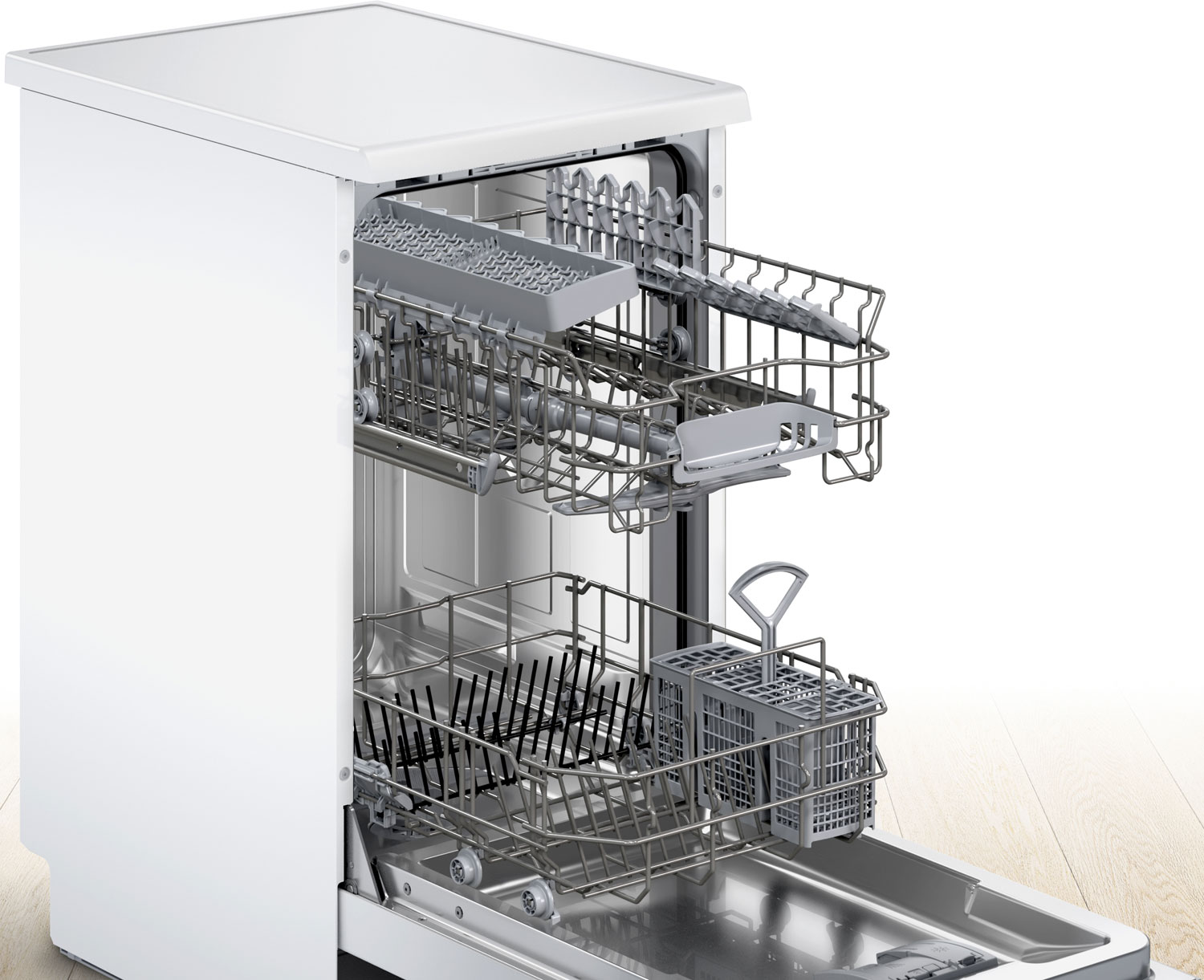 Bosch SPS2IKW10E открытая дверь внутренние корзины для посуды