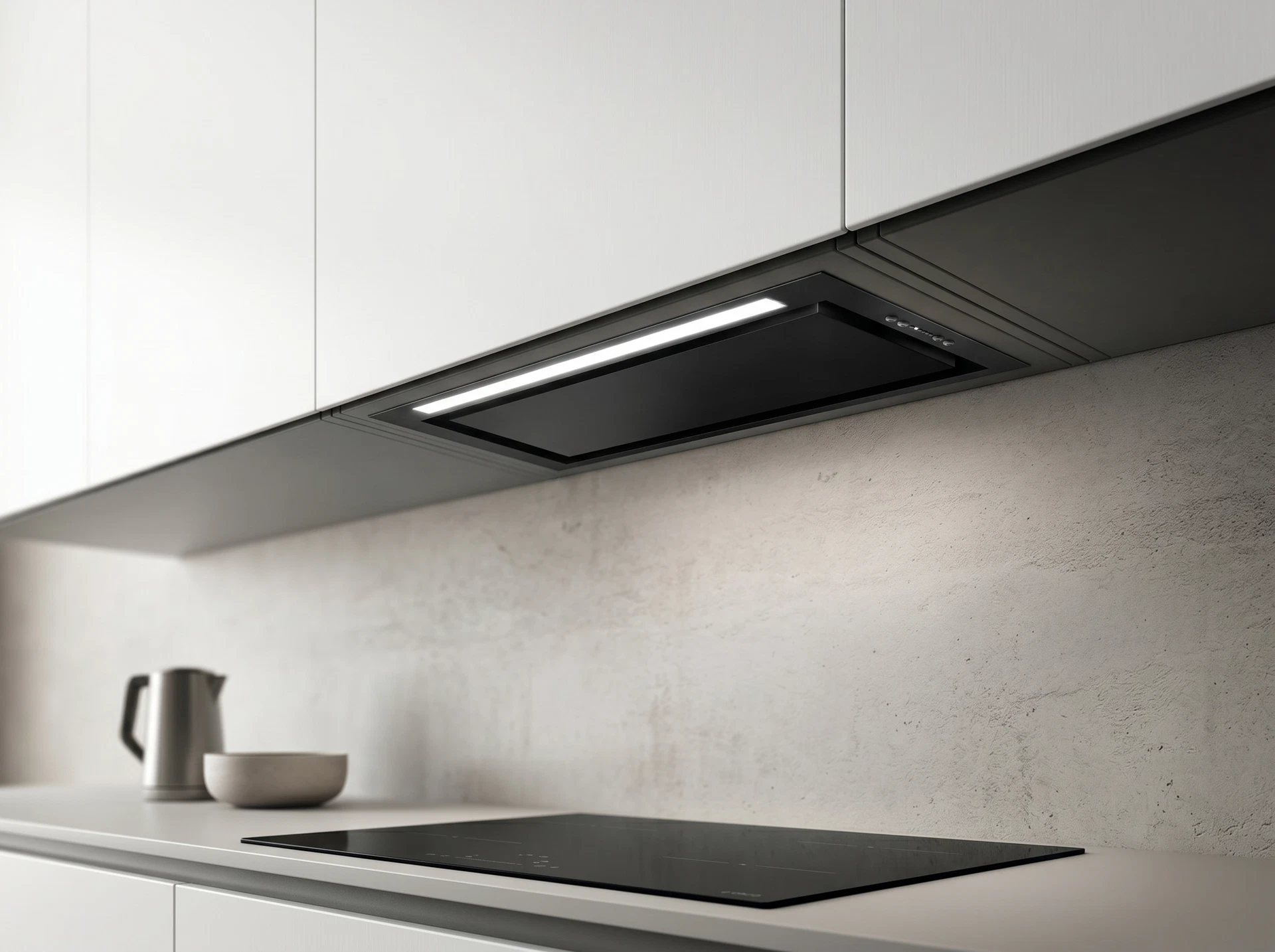 Elica Hidden 2.0 BL MAT/A/72 интегрирована в кухонный гарнитур &mdash; интерьерный вид скрытой вытяжки
