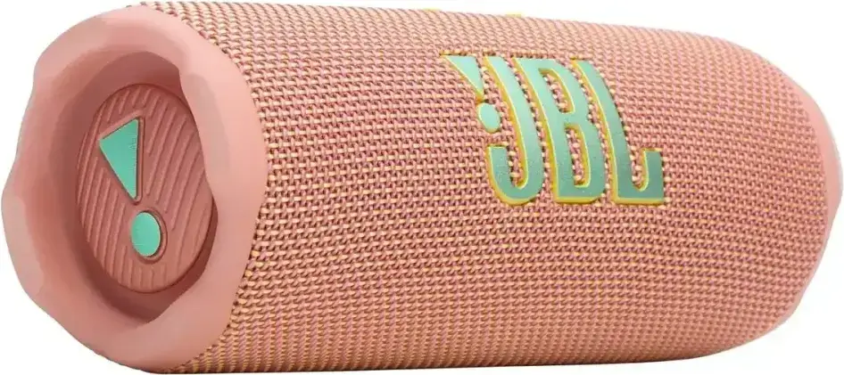 JBL Flip 7 Pink вид сбоку — кнопки управления и логотип