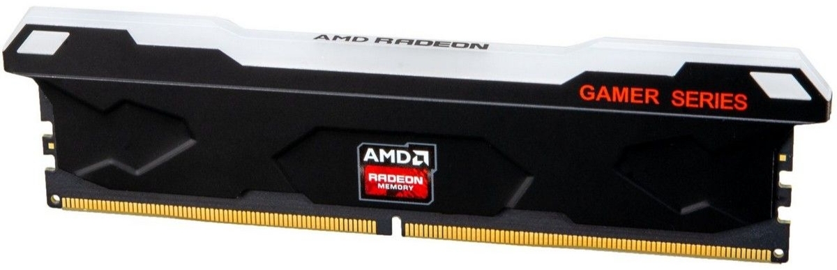 AMD Radeon R7516G6000U1S-RGB DDR5 16GB вид сбоку — чёрный радиатор с RGB-подсветкой