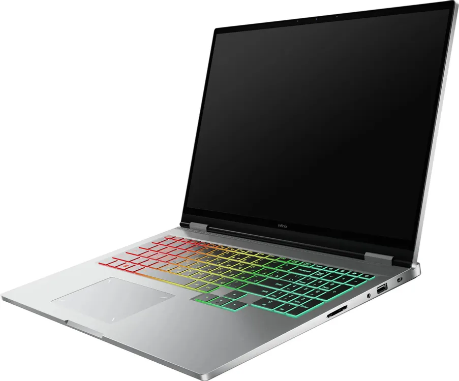 Infinix GTBook GL614 вид сбоку с портами и тонким алюминиевым корпусом