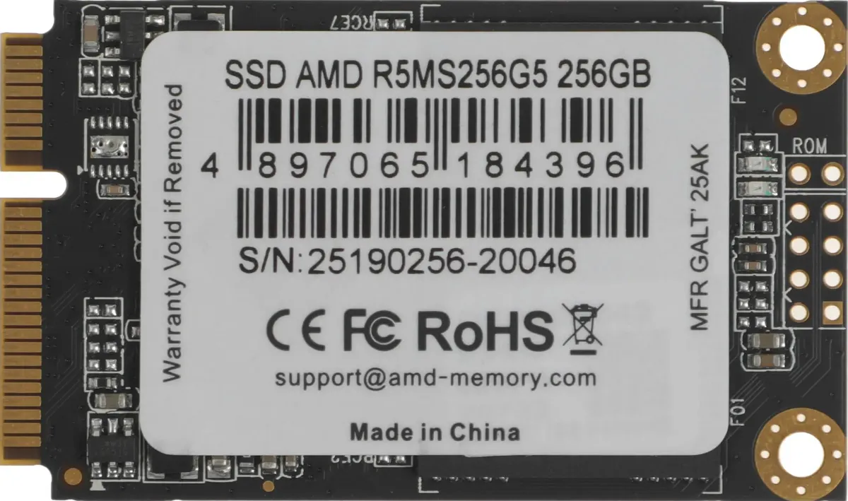 AMD Radeon R5MS256G5 256GB mSATA SSD этикетка штрих-код сертификаты CE FCC RoHS