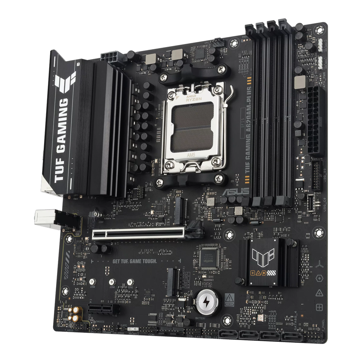 ASUS TUF Gaming A620AM-Plus четыре разъёма M.2 слот PCIe 4.0 x16 и слоты DDR5
