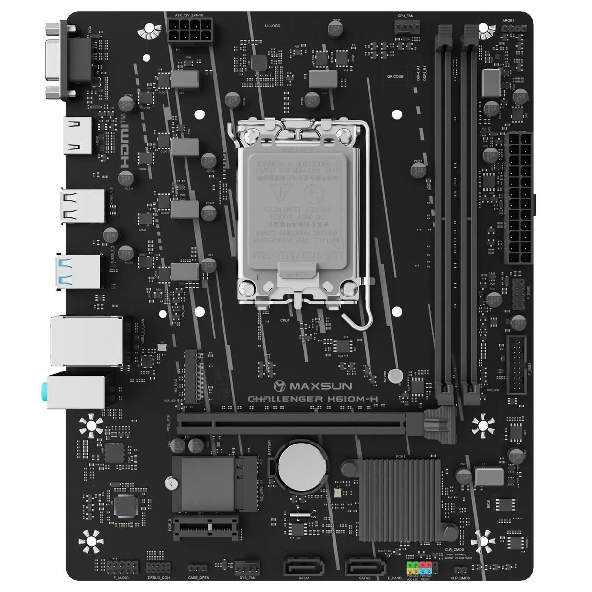 Maxsun Challenger H610M-H V1 WI-FI разъёмы DDR4 и слот PCIe 4.0 x16 на плате mATX