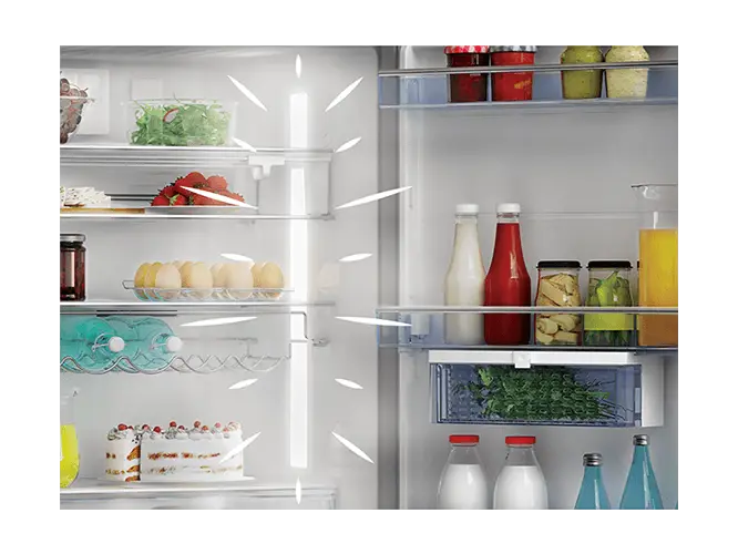 Beko B3DRCNK362HW внутреннее пространство — стеклянные полки, овощные ящики, вместимость холодильной камеры 220 л