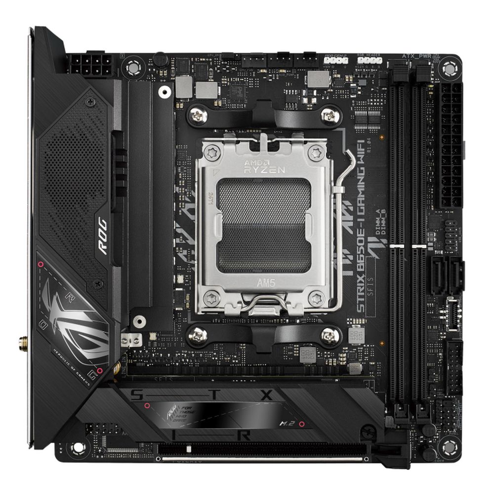 ASUS ROG Strix B650E-I Gaming WiFi mATX 170x170 мм &mdash; компоновка, радиаторы VRM и M.2, слоты памяти DDR5