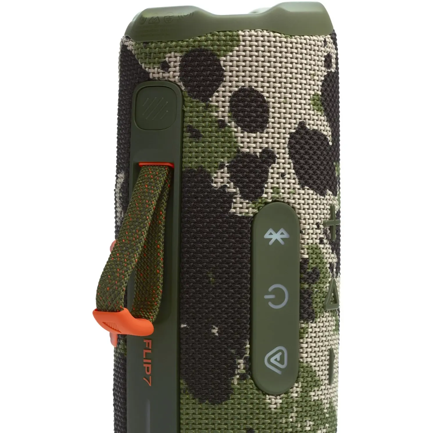JBL Flip 7 Squad камуфляжный корпус с тканевым ремешком и кнопками управления