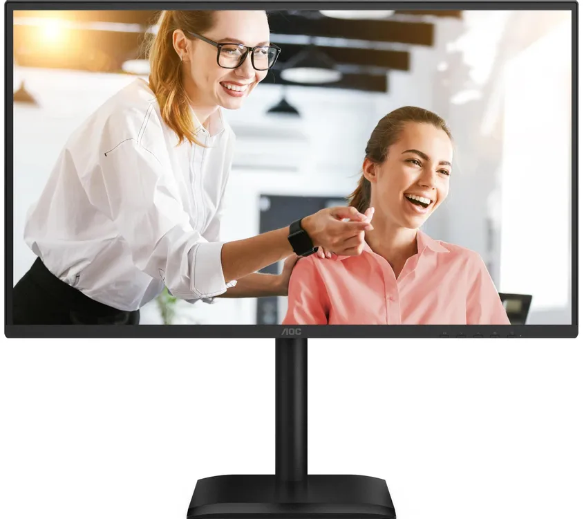 AOC Q27E4CV вид спереди на подставке, демонстрация качества IPS-дисплея QHD