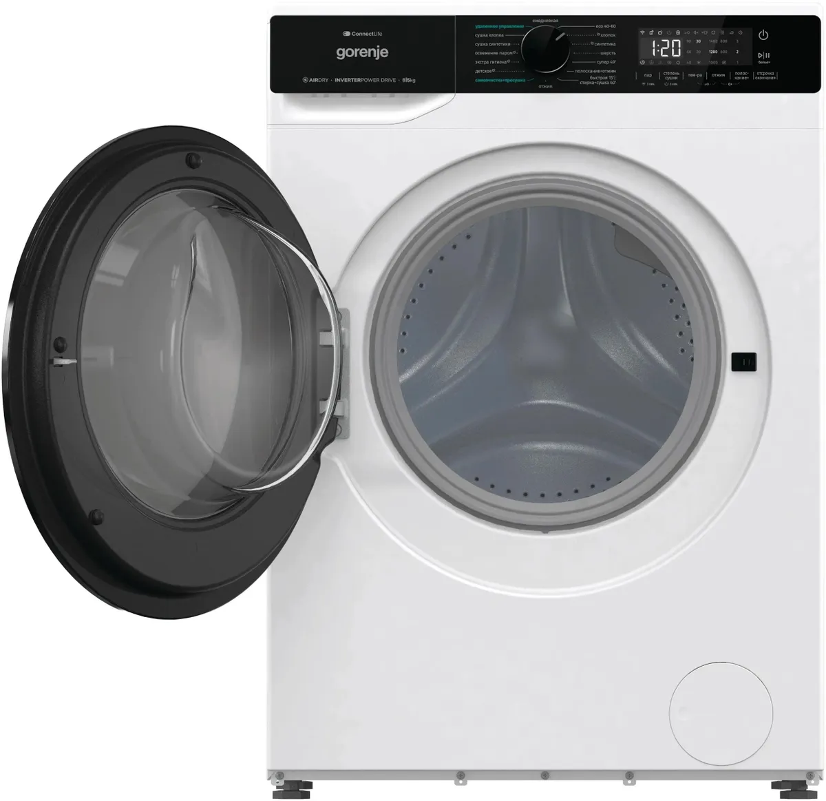 Gorenje WD2PA854ADW/C стиральная машина с сушкой вид спереди открытая дверца панель управления